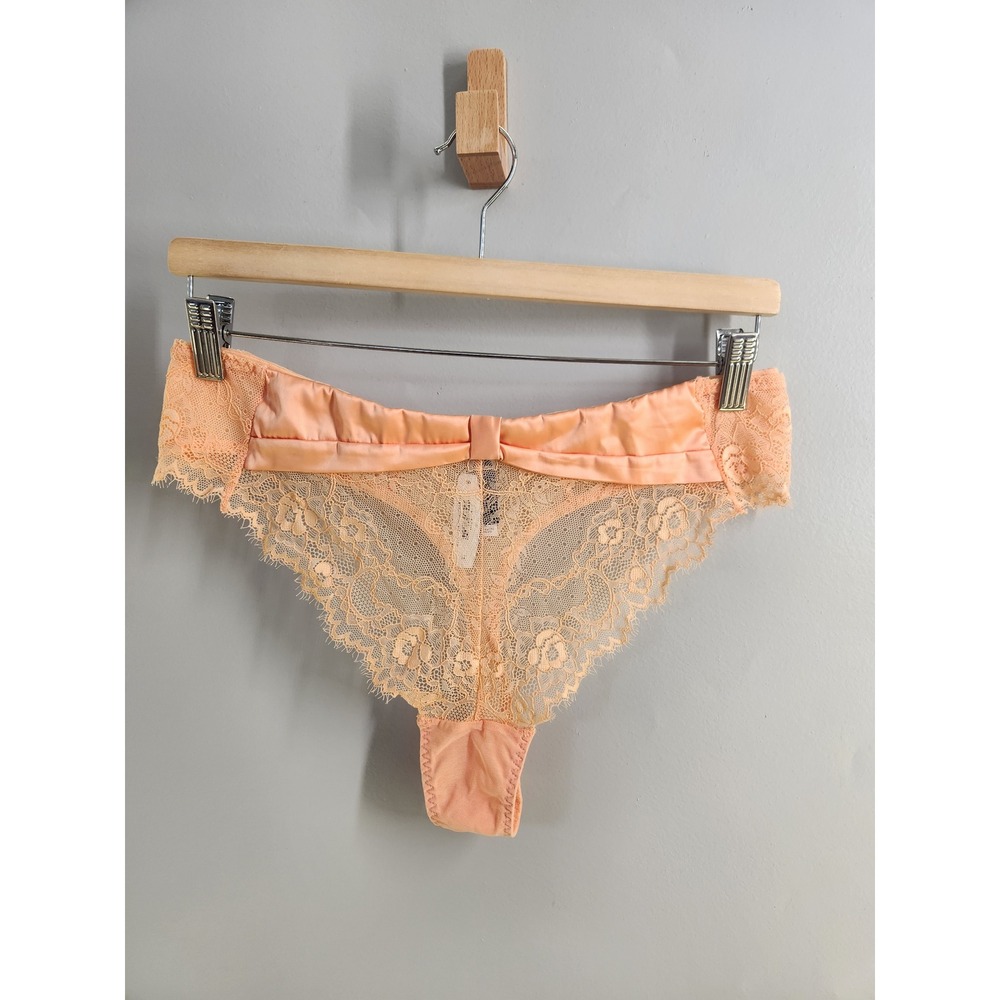 Adore Me Thong Panty Womens 3X Apricot New Lace Satin Bow Lingerie